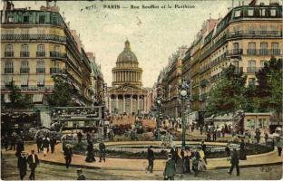 1909 Paris, Rue Soufflot et le Panthéon / square, street view, fountain, shops, church (EK)