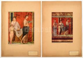 cca 1920-1940 Római művészet - Freskók Pompeiiből, 2 db színes nyomat, lapra kasírozva, 25,5x20 cm é...