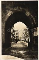 1929 Vipiteno, Via Vittorio Emanuele III. / street view, gate, shops (glue marks)