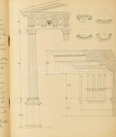 cca 1890-1910 Építészeti jegyzetek, kézzel írt füzet, igényes rajzokkal, egy-két oldal híján teleírv...