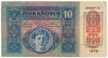 1915. 10K piros "DEUTSCHÖSTERREICH" felülbélyegzéssel T:F beszakadás, amúgy erős papír