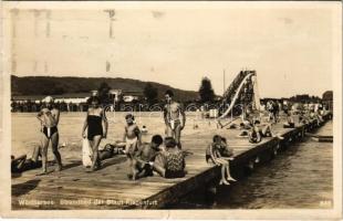 1932 Klagenfurt am Wörthersee, Strandbad / beach, bathing people (small tear)