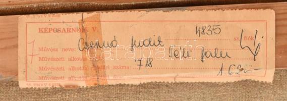 Csernó Judit (1925-2000): Téli falu. Olaj, vászon. Jelzett. Hátoldalán Képcsarnok Vállalat címkéjéve...