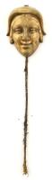 Bronz színházi maszk formájú női fej plasztikus ábrázolás. 9 cm, Fém rúdon 30 cm