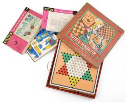 Vegyes játék tétel, 3 db:   Jáva építőszekrény J1, eredeti, sérült dobozában, hiányos, 29x16x2,5 cm.;   Spiele-magazin, eredeti dobozában, hiányos, 32x32x3,5 cm   Valamint egy logika játék, kopott, 7x7 cm