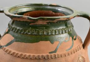 Lakodalmas fazék. Somogy, XIX. sz. Festett cserép, sérült, m: 33 cm, d: 34 cm