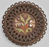 Badár Balázs Mezőtúr áttört, virágos fali dísztál. Kézzel festett, kopott, jelzett d: 28 cm