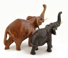2 db elefánt, faragott fa, h: 12,5 - 19,5 cm