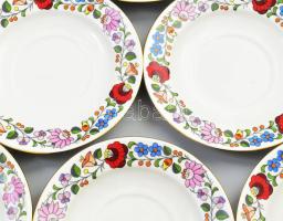 Kalocsai porcelán süteményes készlet 6+1 db. Maricás, jelzett, hibátlan d: 15 cm, h 36 cm