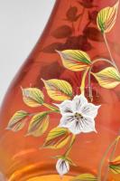 Cseh boros pohár és nagy méretű palack (36 cm) készlet 6+1 db. Kézzel festett, anyagában színezett, ...