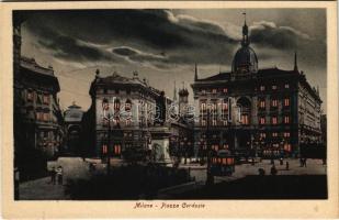 Milano, Milan; Piazza Cordusio / square with tram at night