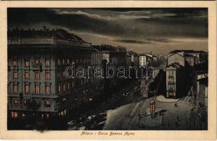 Milano, Milan; Corso Buenos Ayres / street view at night, trams