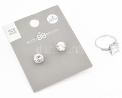 Ezüst(Ag) fülbevalópár gyűrűvel, kőhiánnyal, jelzett, méret: 53, bruttó: 5,7 g