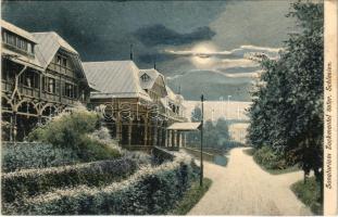1908 Zlaté Hory, Zuckmantel; Sanatorium Zuckmantel öster Schlesien / sanatorium at night at winter