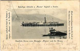 1901 Szívélyes üdvözlet a "FIUME" oldalkerekes személyszállító hajóról a Dunán (1904-től "HABSBURG" / Hungarian sidewheeler passenger steamer (EB)