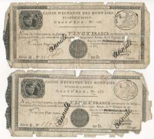 Franciaország / Rouen 1797-1803. 20Fr "annulé (érvénytelen)" felülbélyegzéssel (2x) T:G France / Rouen 1797-1803. 20 Francs "annulé (cancelled)" (2x) C:G Krause P#S245a