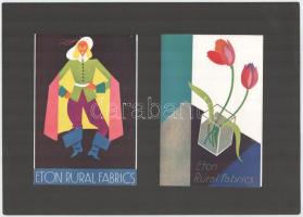 cca 1930 Eton Rural Fabrics, 2 db reklámprospektus, kartonra ragasztva, teljes méret: 25x35 cm