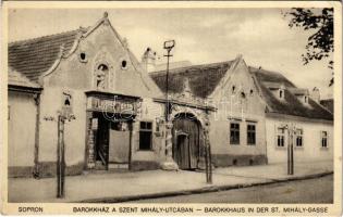 1937 Sopron, Barokkház a Szent Mihály utcában, Leitner Jónás üzlete. Hátoldalon Nikotex reklám (Rb)