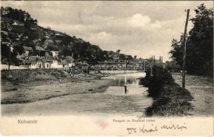 1905 Kolozsvár, Cluj; Fellegvár az Erzsébet híddal / riverside, bridge (szakadás / tear)