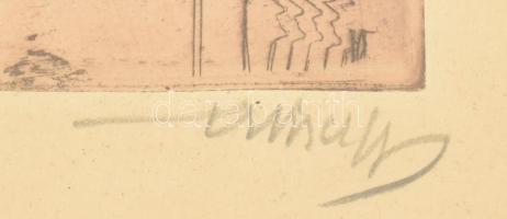 Hincz Gyula (1904-1986): Zene, rézkarc, papír, jelzett, számozott (81/100), üvegezett fakeretben, la...