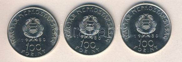 1980. 100Ft "Szovjet-magyar közös űrrepülés" (3x) T:BU