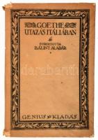 Goethe, Johann Wolfgang von: Utazás Itáliában. Ford.: Bálint Aladár. Nagy Írók - Nagy Írások I. sor. VIII. Bp.,1922, Genius. Kiadói papírkötés, a könyvtest elvált a borítótól, de a könyvtest egyben van, kissé szakadozott borítóval, a gerincen kis sérüléssel.   Megjelent 1500 számozott példányban... Ebből a könyvből az első 300 példány merített papíron készült, I-L-ig amatőr könyvgyűjtők részére Végh Gusztáv tervei szerint egész pergament kötésben, az 51-300-ig számu példányokat fénylemez kötésben hozta forgalomba a kiadó. Számozott (1086./1500) példányban.