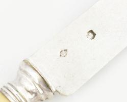 Ezüst(Ag) gyümölcskés csont nyéllel, jelzett, h: 20 cm, bruttó: 28,5 g