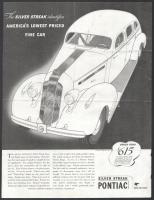 cca 1930-1940 Pontiac Silver Streak, angol nyelvű, kétoldalas reklámnyomtatvány, szélén apró sérülésekkel, 34,5x26,5 cm