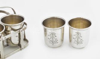 Ezüst(Ag) monogramos vodkás készlet, jelzett, m: cm, bruttó: 144,6 g