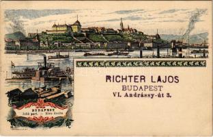1896 (Vorläufer!!!) Budapest, Ezredéves Országos Kiállítás, Jobb part, Királyi vár, Lánchíd, gőzhajók. 2 Kr barna Ga. s: Morelli, Dörre T. (EK)
