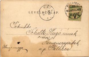 1902 Budapest VIII. Nemzeti színház és bérháza, Kerepesi út (Rákóczi út) és Múzeum körút kezdete, vi...