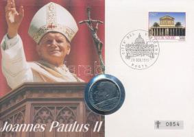 Vatikán 1985. 100L sorszámozott "II. János Pál" felbélyegzett borítékban, bélyegzéssel T:UNC Vatican 1985. 100L "John Paul II" in serial numbered envelope with stamp and cancellation C:UNC