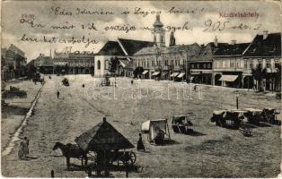 1905 Kézdivásárhely, Targu Secuiesc; Fő tér, piac, Alberti Albert, Boldizsár üzlete. Turóczy István kiadása / main square, market, shops (EK)