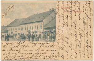 1900 Szinérváralja, Szinér-Váralja, Seini; tér, üzletek / square, shops (ázott / wet damage)