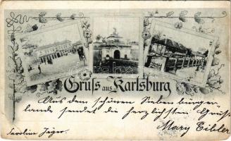 1898 (Vorläufer) Gyulafehérvár, Karlsburg, Alba Iulia; Hotel Hungaria, Festung Oberes Karlstor, Festung Pavillongasse / Hungária szálloda, várkapu / hotel, castle gate. Art Nouveau, floral (b)