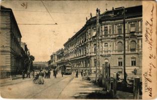 1904 Temesvár, Timisoara; Andrássy út, villamos. Moravetz és Weisz kiadása / street view, tram (kopott sarkak / worn corners)