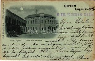 1900 Lugos, Lugoj; Posta. Nemes Kálmán kiadása / Post mit Arkaden / post office (EK)