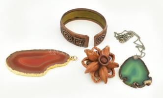 4 db bizsu: vörösréz karperec + bross + 2 db achát metszet medál