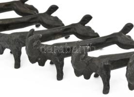 6 db antik figurális kos fém késbak, h: 8,5 cm, m: 3,5 cm