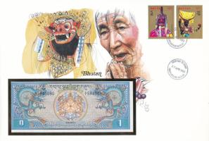Bhutan 1N DN (1981-1985). felbélyegzett borítékban, bélyegzéssel T:UNC Bhutan ND (1981-1985). 1 Ngultrum in envelope with stamp and cancellation C:UNC