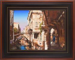 Papp Gábor (1936-): Casa di Casanova (Velence). Olaj, fa, jelzett a hátoldalán. Hátoldalán A&SZ Galéria címkéjével. Fakeretben. 50x70 cm