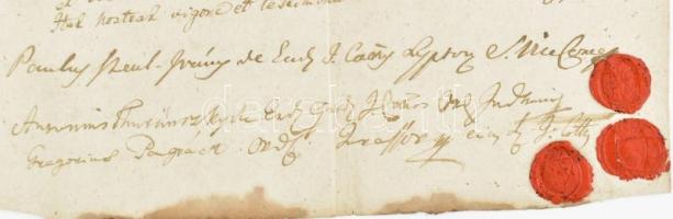 1850 3 db latin nyelvű dokumentum, nemesi és osztrák címeres viaszpecsétekkel, a benedekfalvi Kiszel...