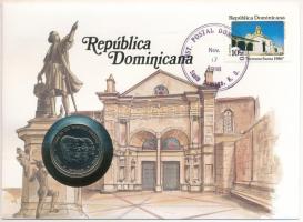 Dominikai Köztársaság 1987. 1/2P Cu-Ni érmés borítékon alkalmi bélyegzős bélyeggel, német nyelvű leírással T:1 Dominican Republic 1987. 1/2 Peso Cu-Ni &quot;Carnation revolution&quot; in coin letter with stamp with description in German C:UNC