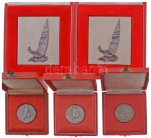 5db-os síelő díjérem és vitorlás díjplakett-tétel, mind eredeti tokban T:UNC,AU