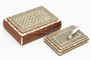 Keleti mintás, gyöngyház berakásos asztali ládika 16x12 cm + Tolltartó
