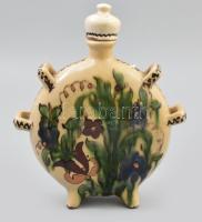 Népies kerámia kulacs mázas kerámia Mezőtúr XX. sz .közepe. . Jelzett, mázrepedéssel 25 cm