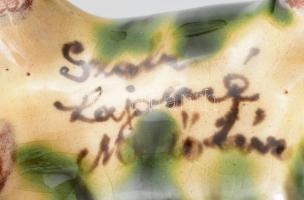 Népies kerámia kulacs mázas kerámia Mezőtúr XX. sz .közepe. . Jelzett, mázrepedéssel 25 cm