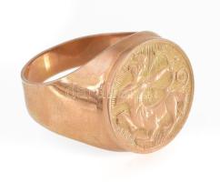 Arany (Au) 14 K pecsétgyűrű nyilas horoszkópjeggyel, jelzett, méret: 64, nettó: 9,63 g