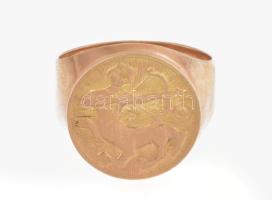Arany (Au) 14 K pecsétgyűrű nyilas horoszkópjeggyel, jelzett, méret: 64, nettó: 9,63 g