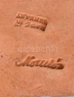 Komlós bamba vadász a nyúllal, kézzel festett mázas kerámia, jelzett, 13 cm